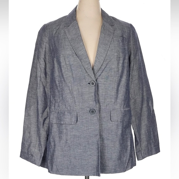 Lane Bryant Blue Grey Chambray Linen Long-Sleeve Blazer Jacket Plus Size 16 - Picture 1 of 4